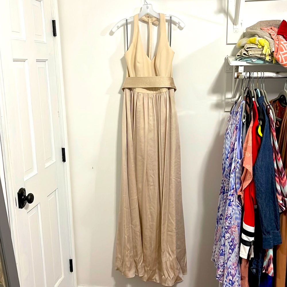 Vera Wang Long Halter V Neck Bridesmaid Dress